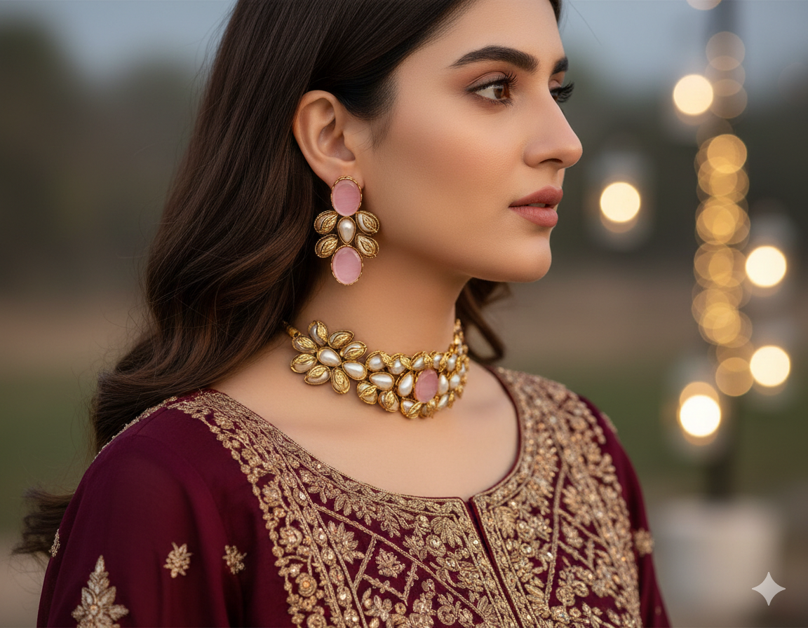 Choker Set (Handcrafted Turkish Pearl Choker Set) | Festive Jewellery