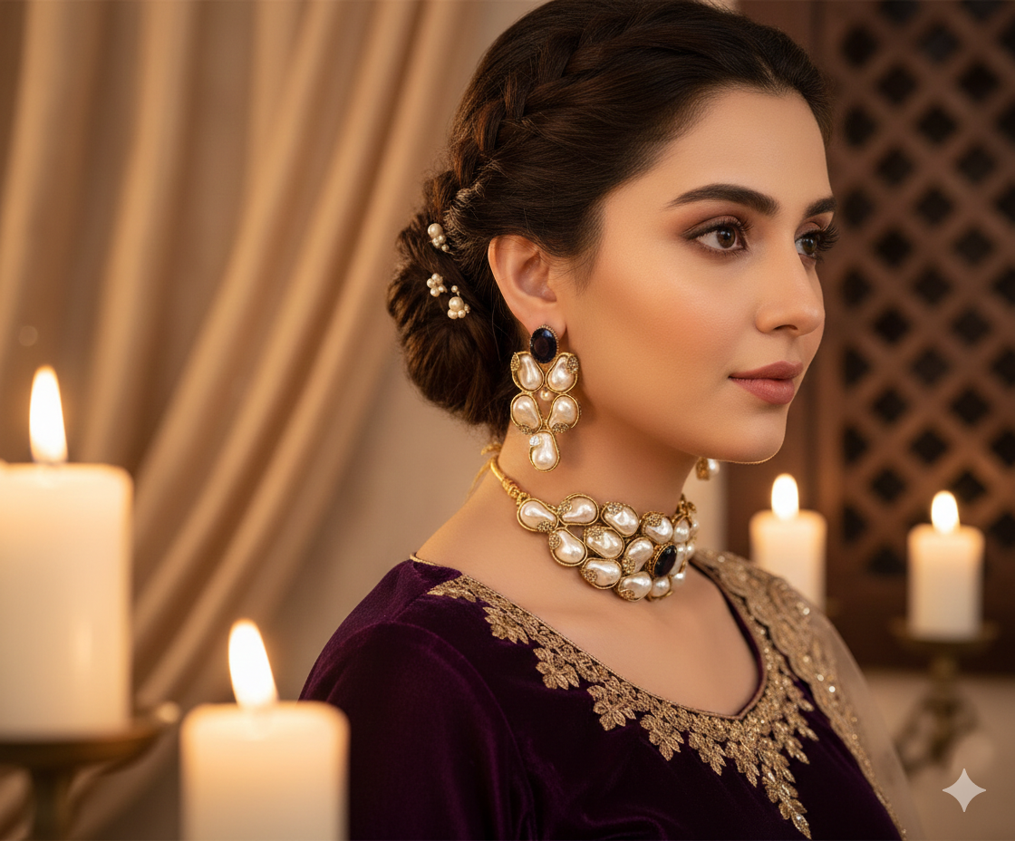 Choker Set (Handcrafted Turkish Pearl Choker Set) | Festive Jewellery