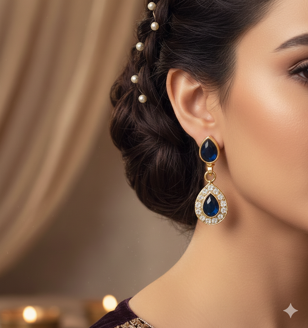 Blue Crystal Teardrop EarRings