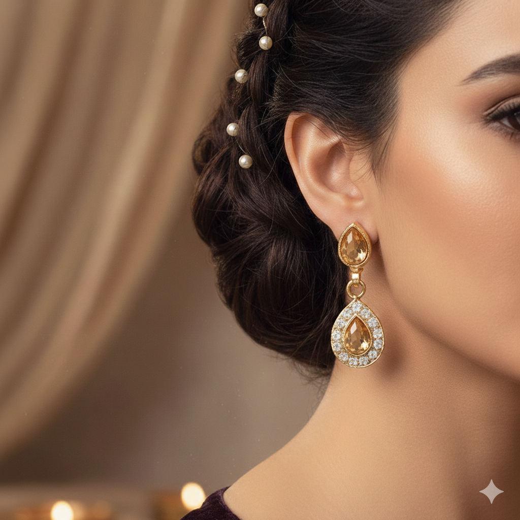 Yellow Golden Crystal Teardrop EarRings