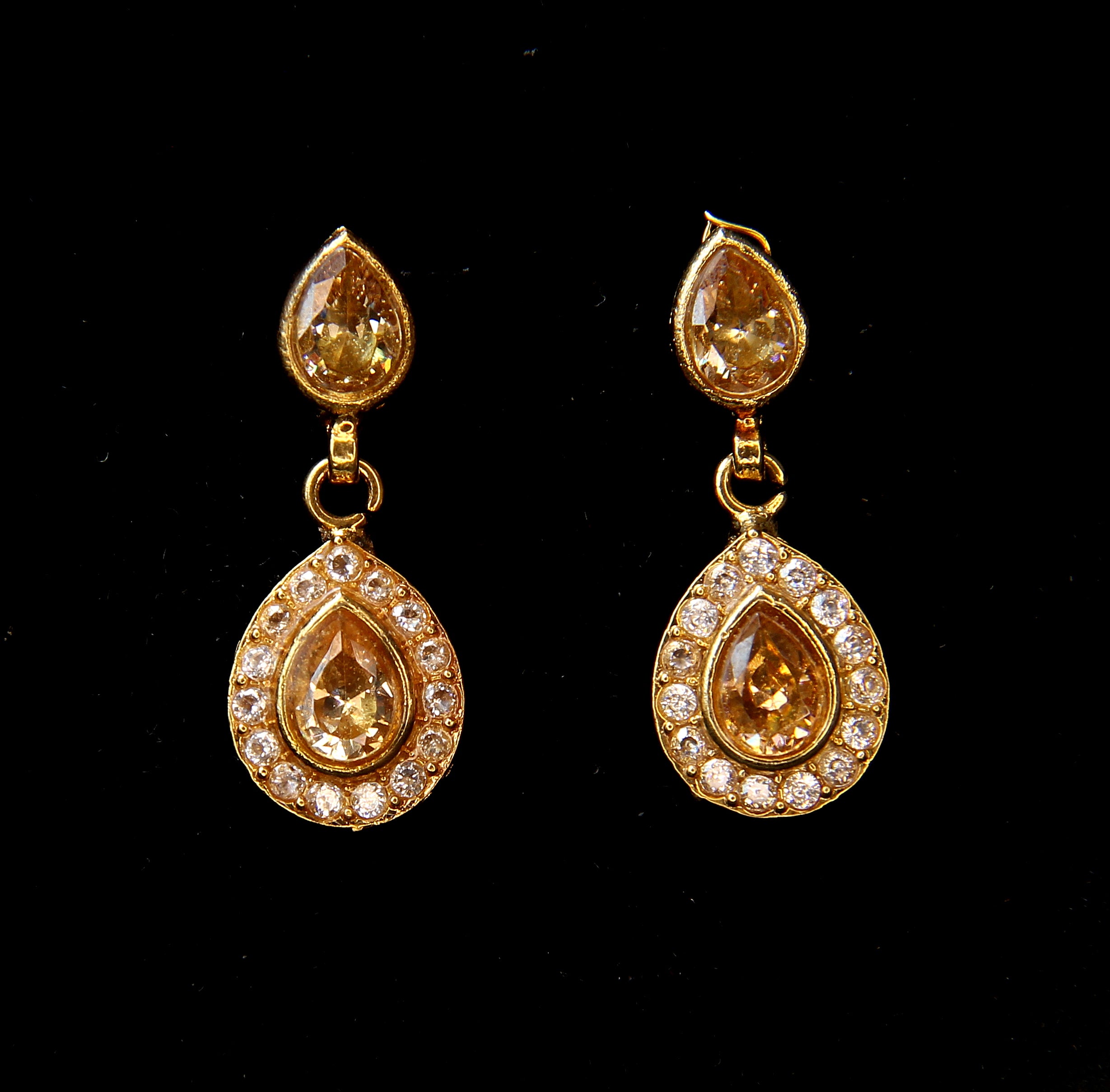 Yellow Golden Crystal Teardrop EarRings