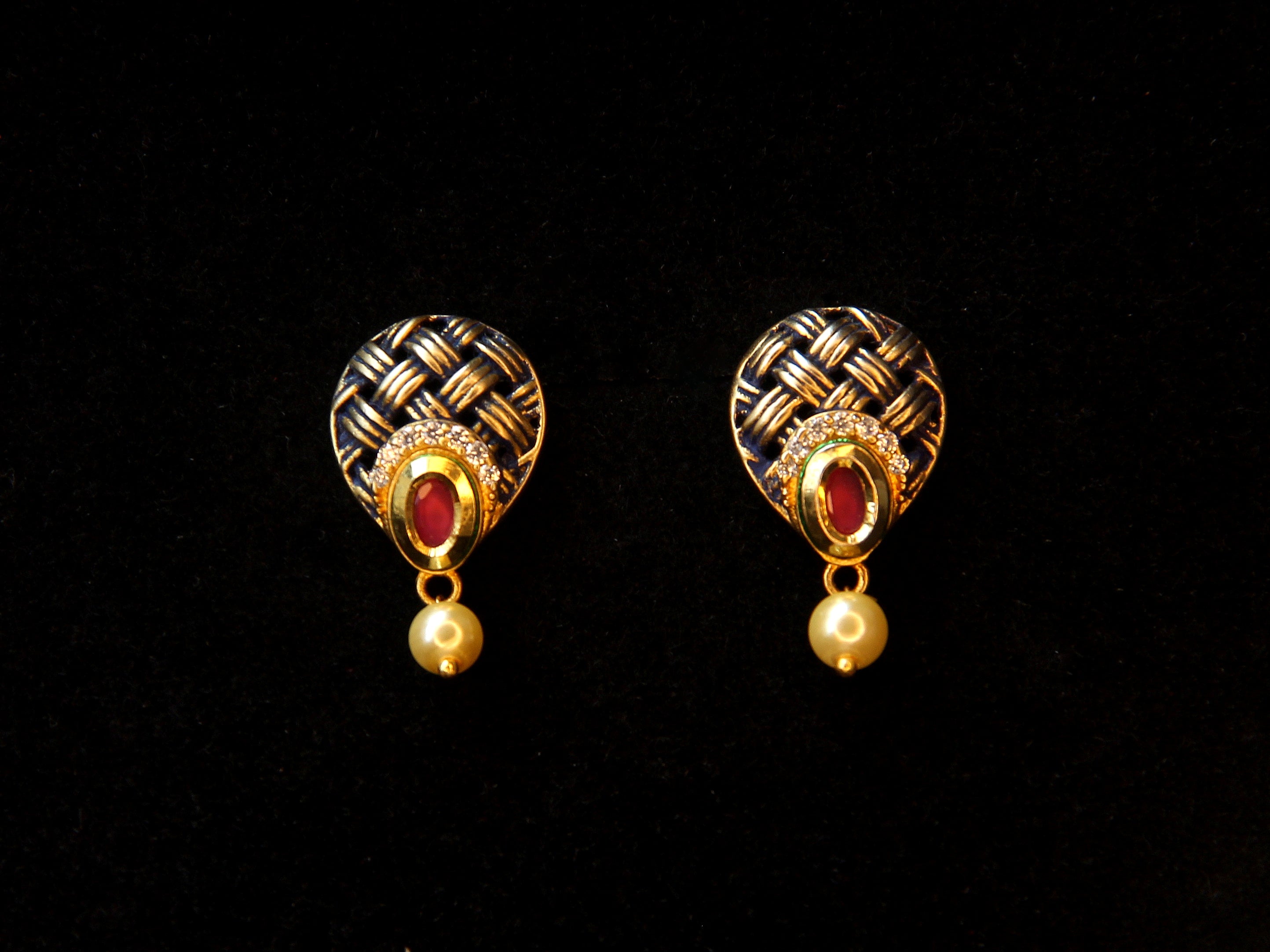 Premium Imitation Gold-Tone Stud Earrings with Pearl Drop