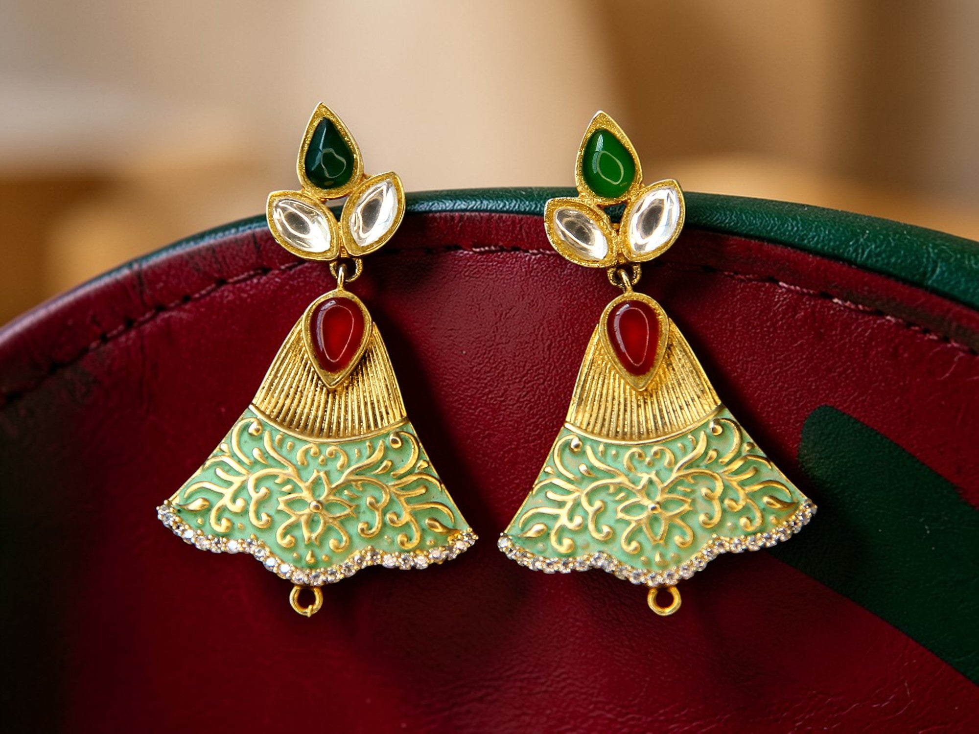 Premium earrings, vintage jewelry, Bell shaped earrings, floral wedding jewelry