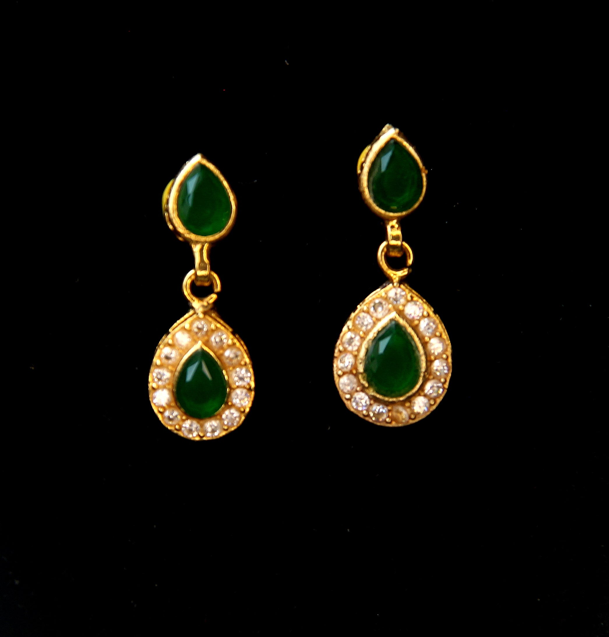 Green Crystal Teardrop EarRings