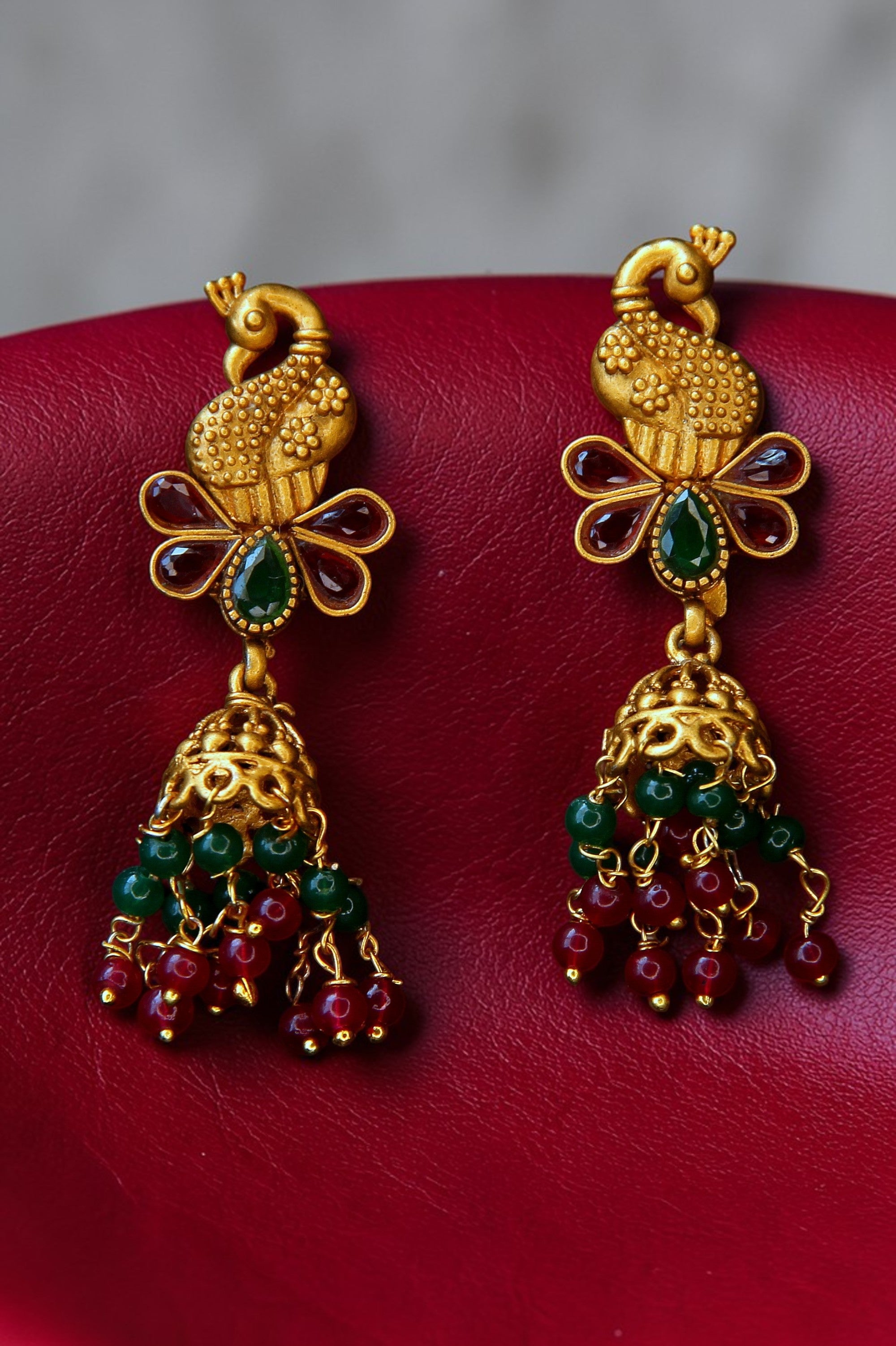 Peacock Jhumka earrings, vintage jewelry, Beads drop earrings, festive, wedding jewelry