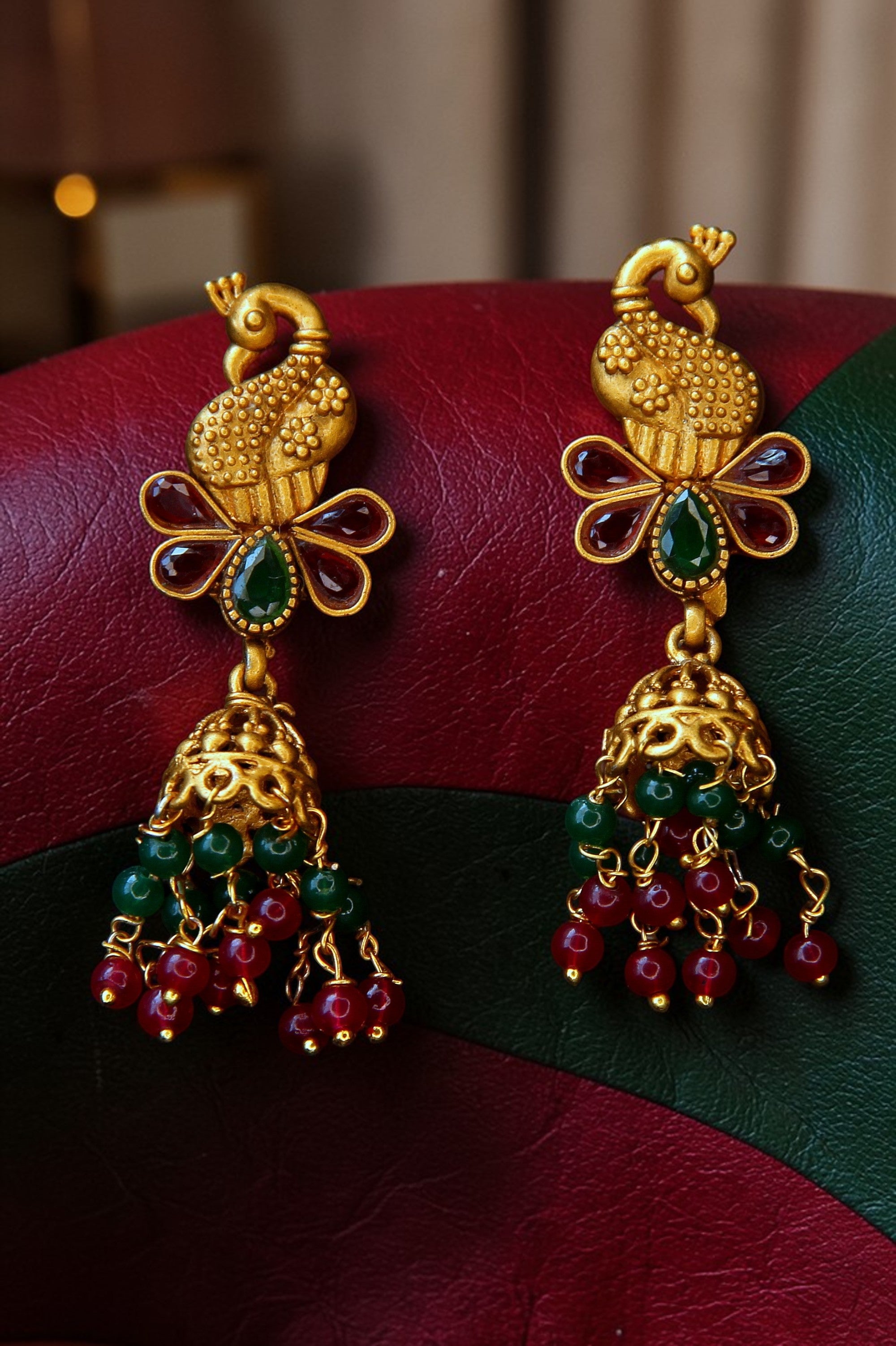 Peacock Jhumka earrings, vintage jewelry, Beads drop earrings, festive, wedding jewelry