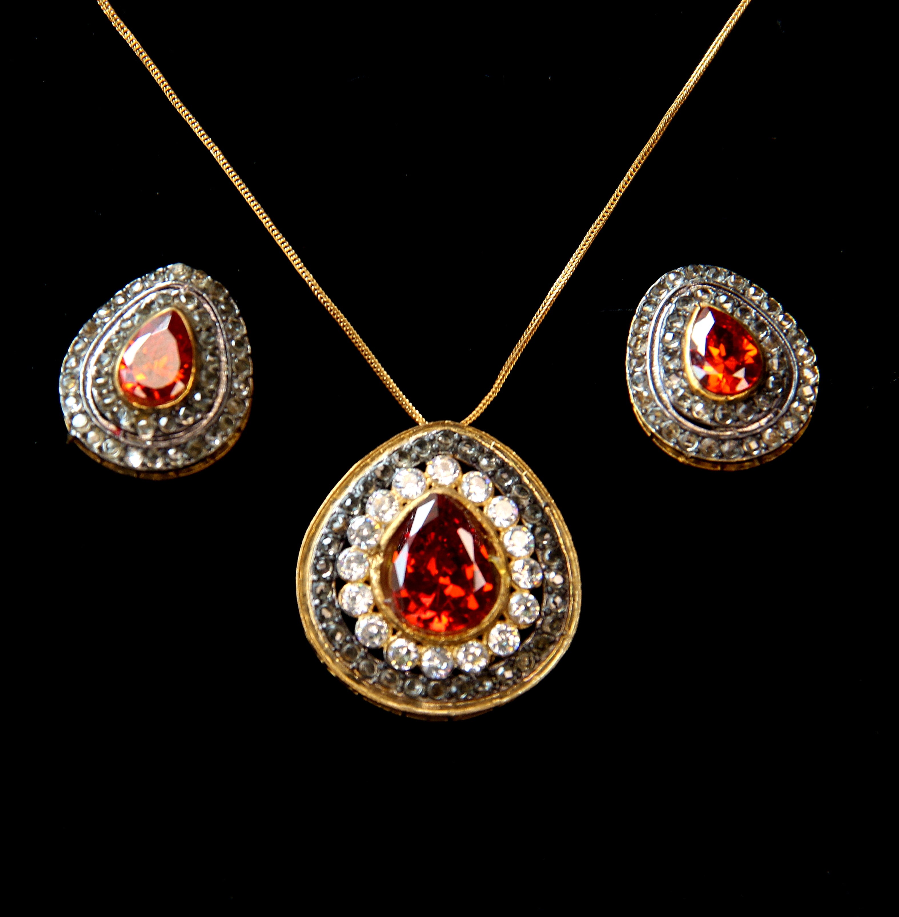 Ruby Red Imitation Jewelry Set | Faux Crystal Necklace & Earrings
