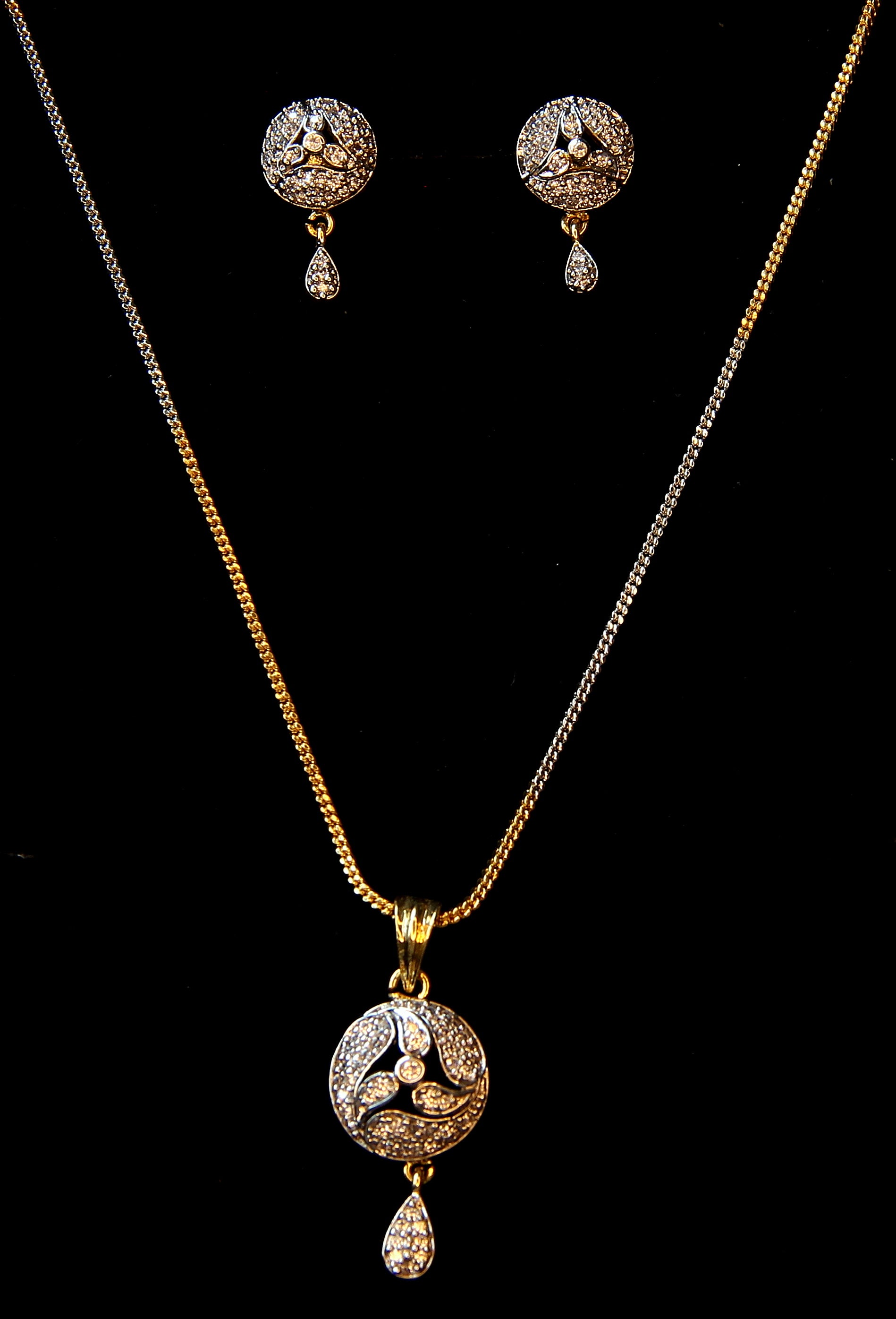 Dual Tone Gold and Silver Floral Locket Set with Matching Drop Earrings | Two-Tone Pendant Jewelry Set
