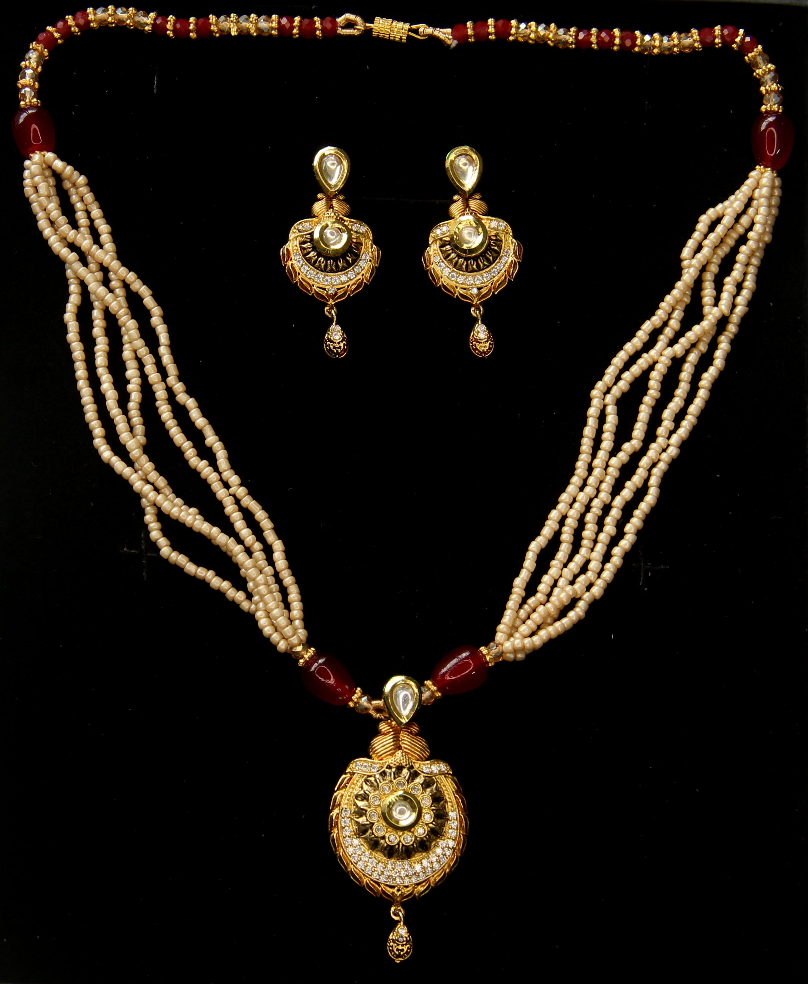 Pearl Mala Set for Women – Multi Layer Necklace Set with Pendant & Earrings | Gold Plated Bridal Party Wear Jewelry