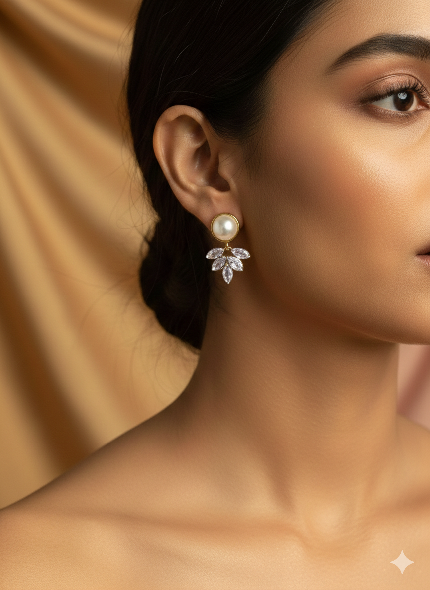 Golden marquise crystal Leaf Drop Earrings – Elegant Floral Imitation Jewellery