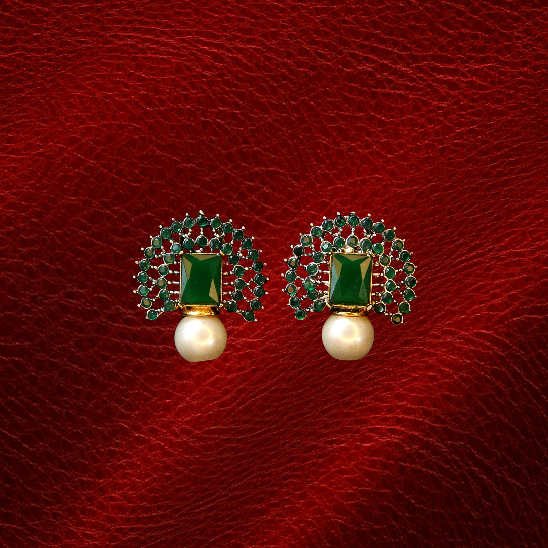 Premium Quality Green Stud Earrings | Ethnic Jewellery