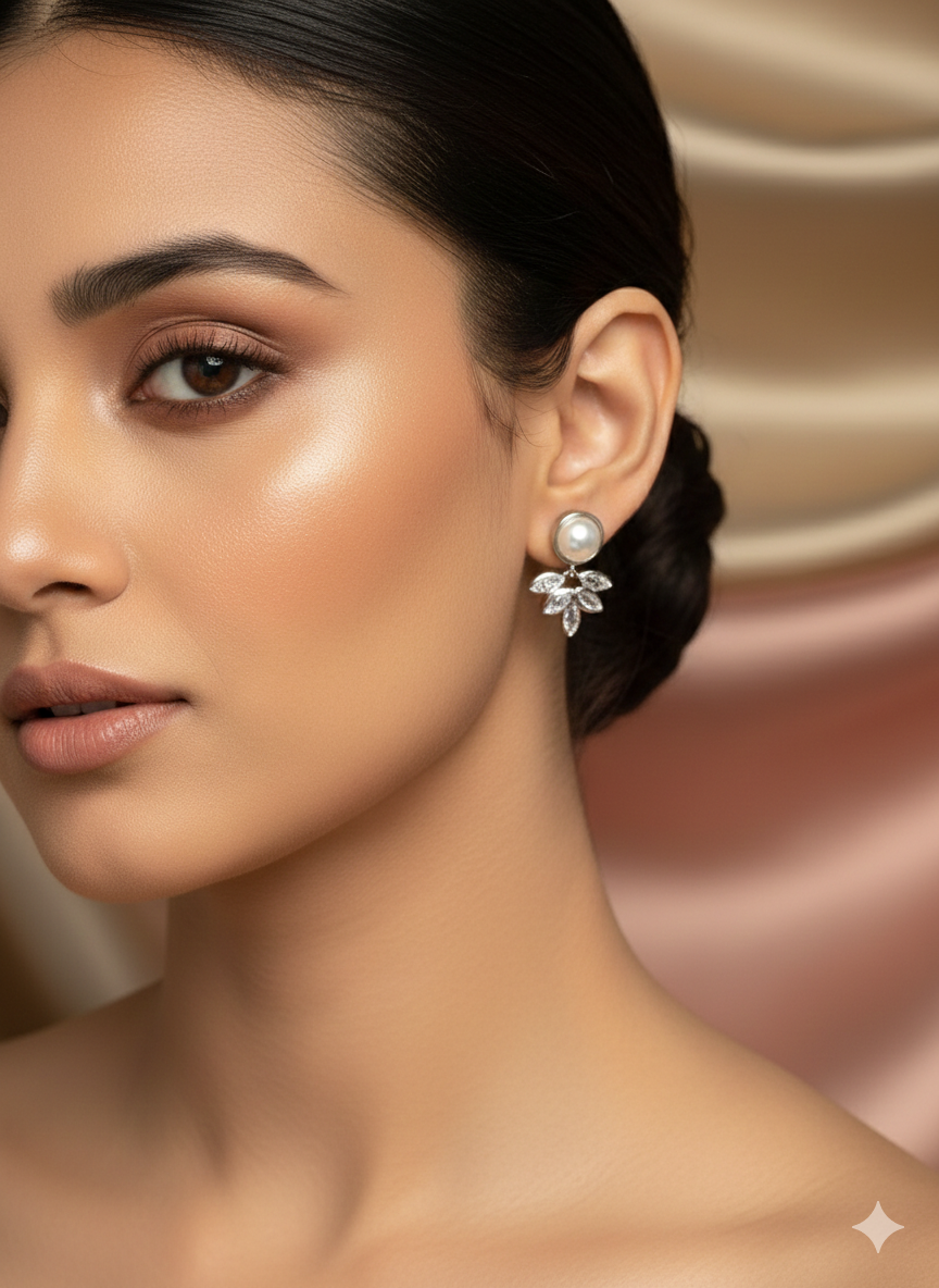 Silver marquise crystal Leaf Drop Earrings – Elegant Floral Imitation Jewellery