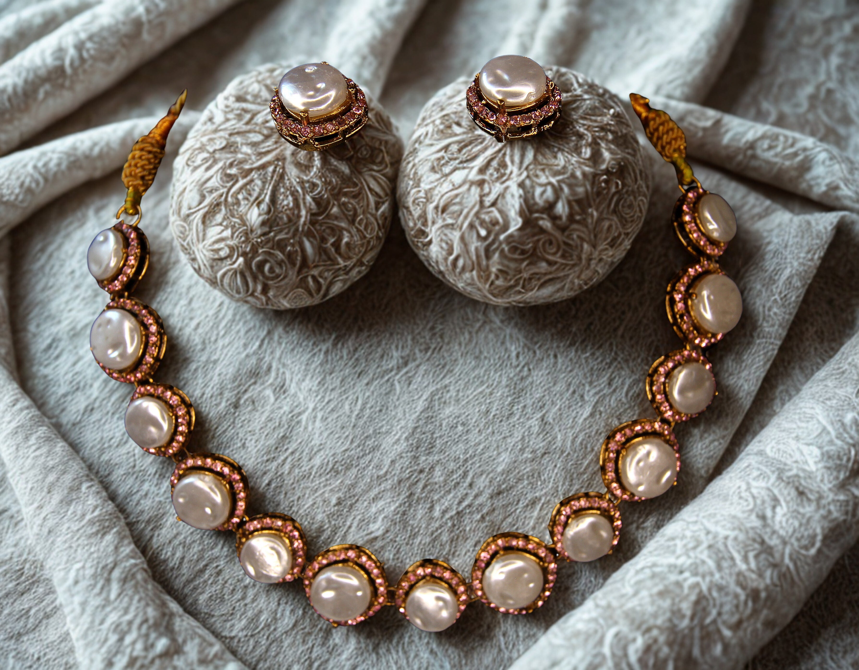 Handcrafted Turkish Pearl Necklace Jewelry Set | Festive Jewellery