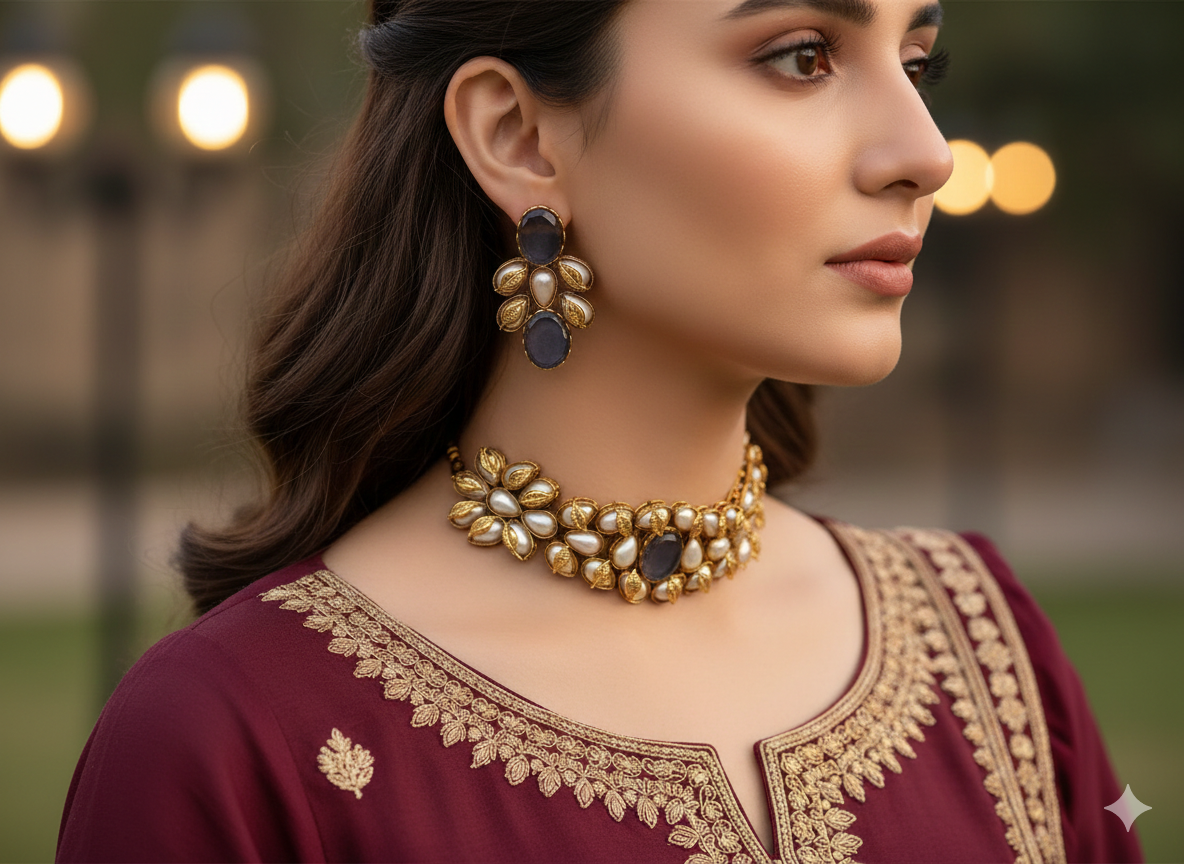 Choker Set (Handcrafted Turkish Pearl Choker Set) | Festive Jewellery