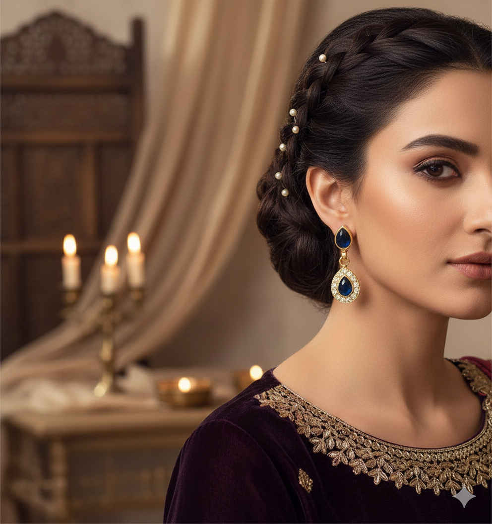 Blue Crystal Teardrop EarRings