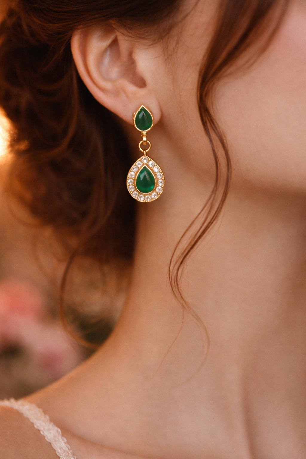 Green Crystal Teardrop EarRings