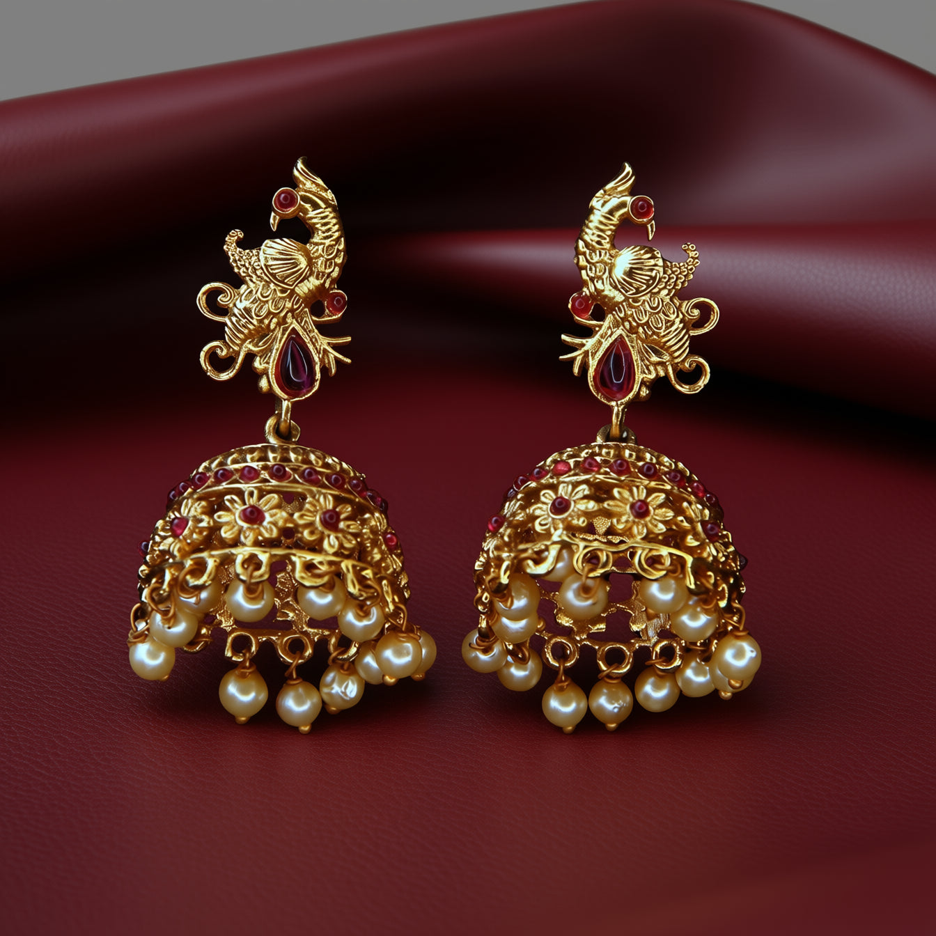 Premium Quality Jhumka earrings, vintage jewelry, red beads drop earrings, wedding jewelry
