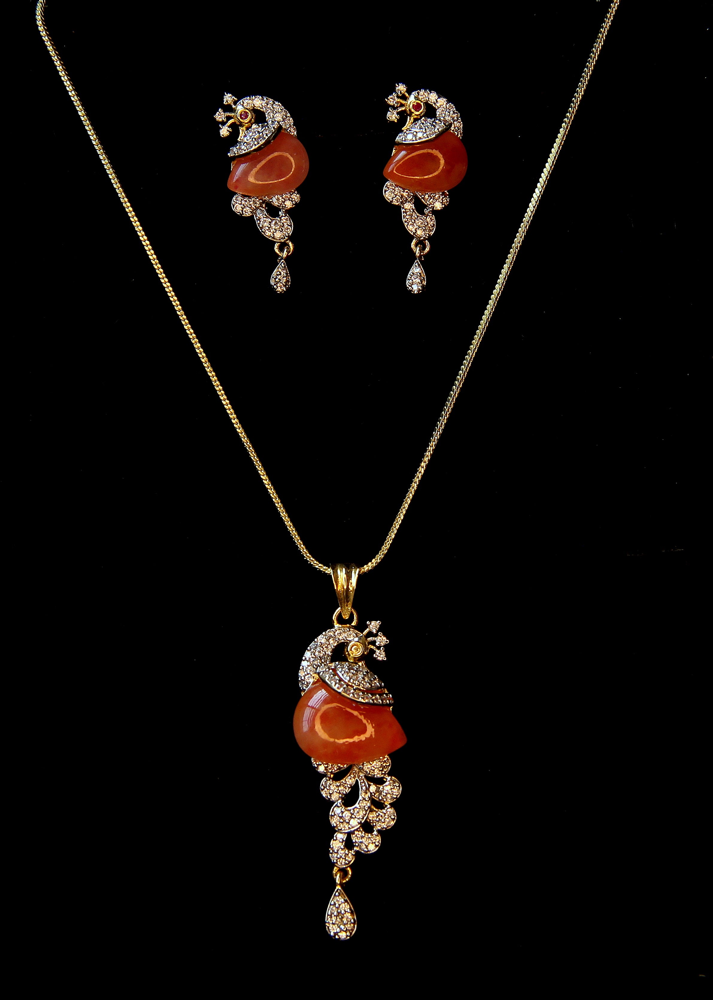 Peacock Locket Set, Necklace & Earrings