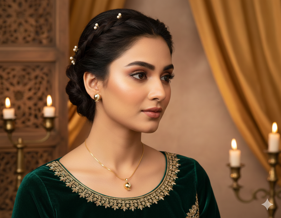 Minimal Pendant Locket Set with Matching Stud Earrings