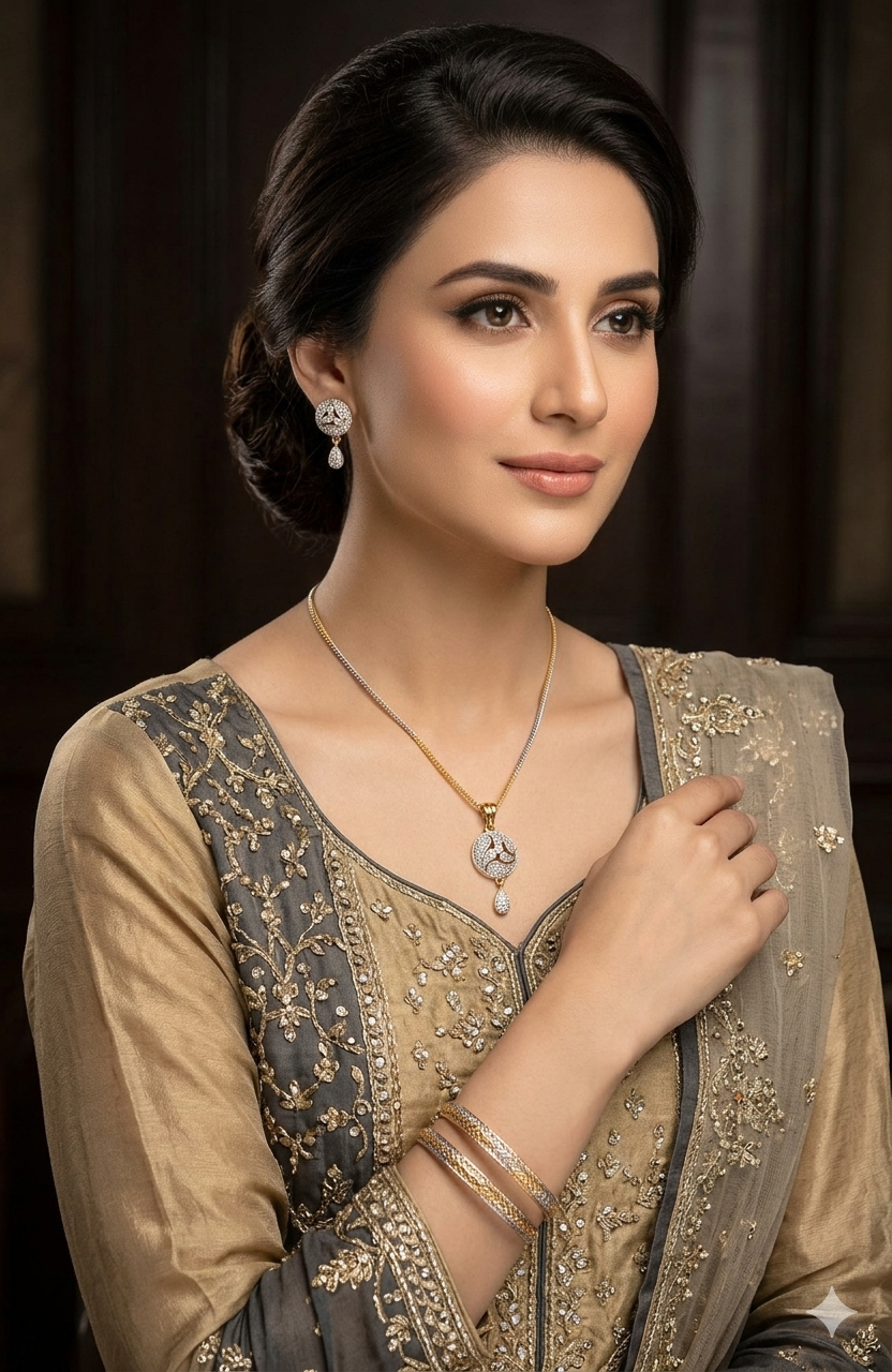 Dual Tone Gold and Silver Floral Locket Set with Matching Drop Earrings | Two-Tone Pendant Jewelry Set