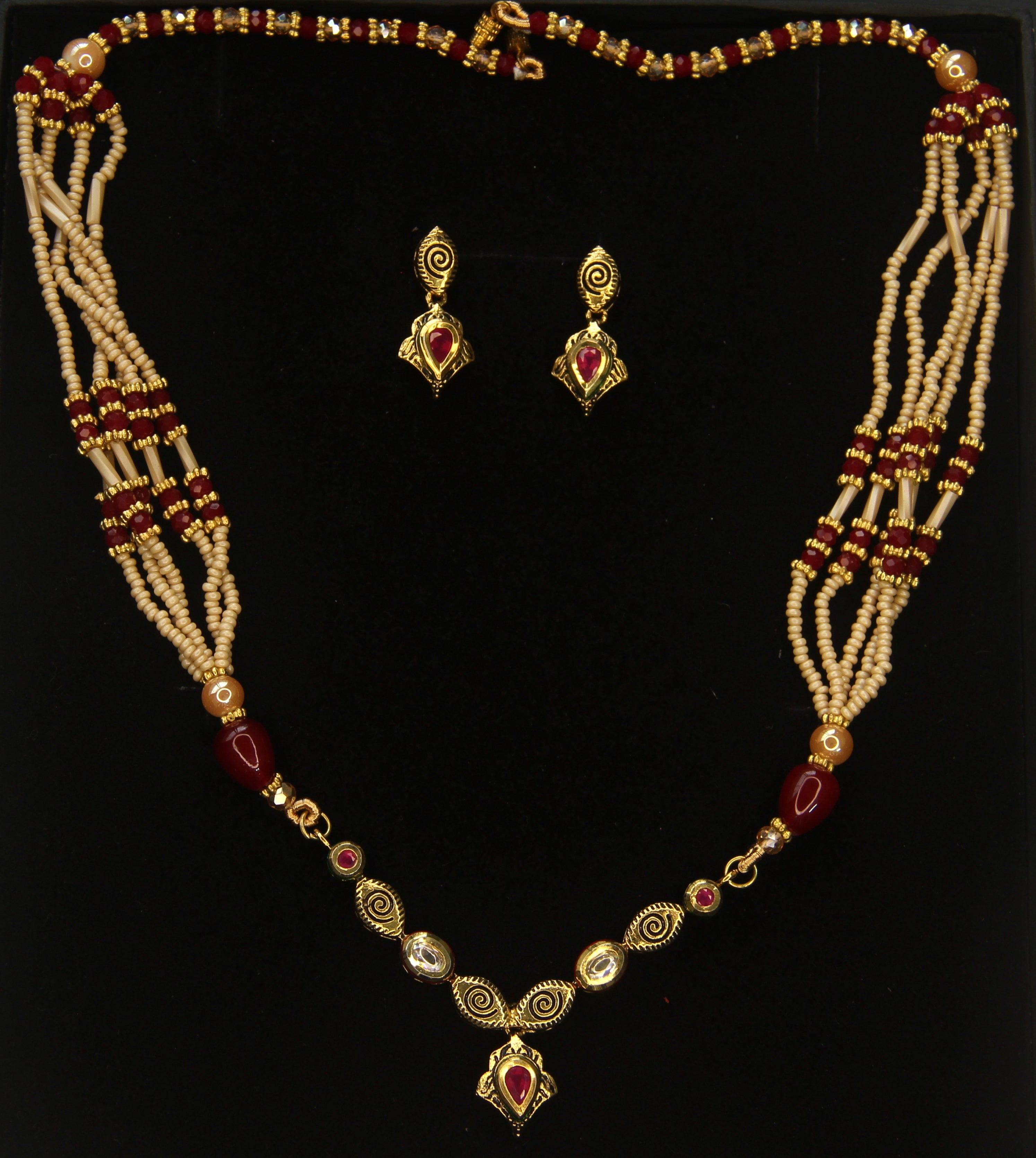 Pearl Mala Set for Women – Multi Layer Necklace Set with Pendant & Earrings | Gold Plated Bridal Party Wear Jewelry