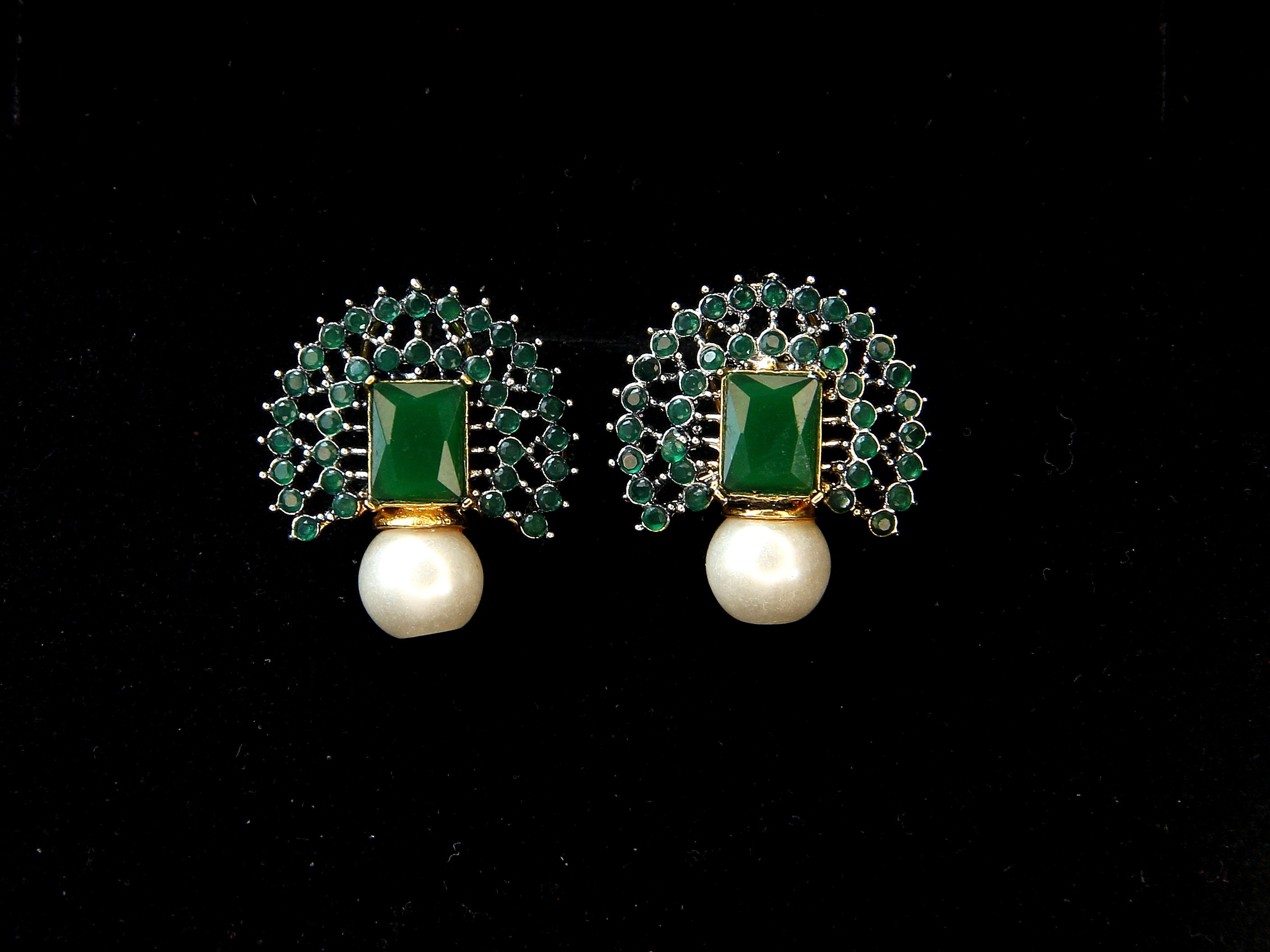 Premium Quality Green Stud Earrings | Ethnic Jewellery