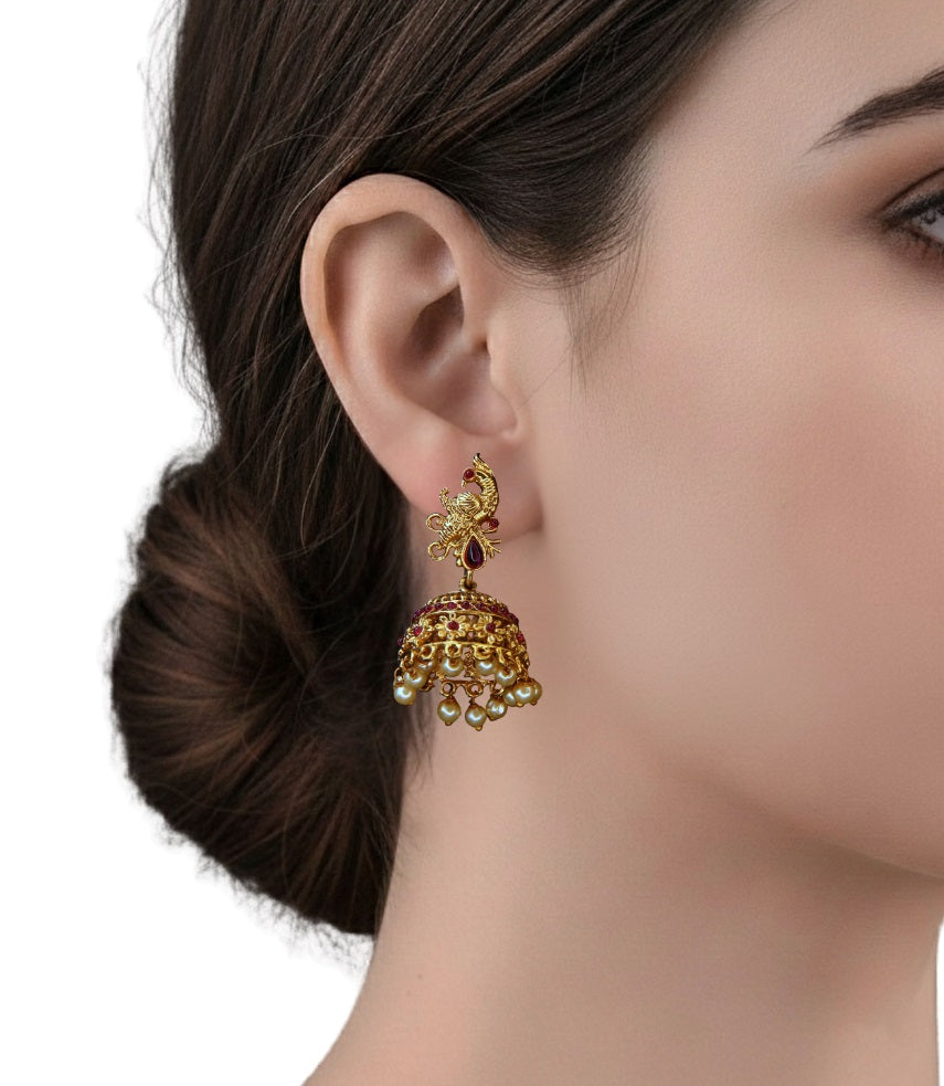 Premium Quality Jhumka earrings, vintage jewelry, red beads drop earrings, wedding jewelry